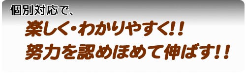 個別対応で、楽しく、わかりやすく。努力を認めほめて伸ばす